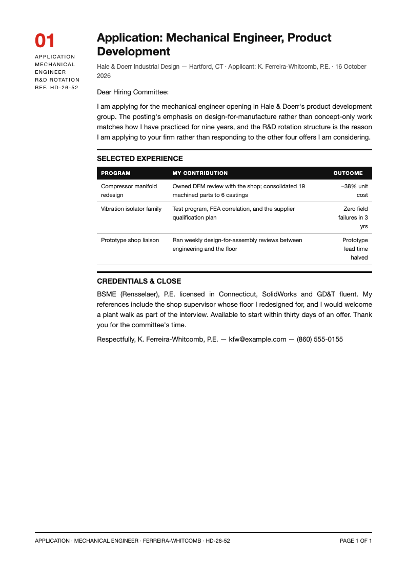 Swiss international application letter